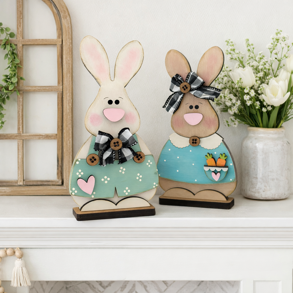 Bunny Couple Shelf Sitters DIY Wood Blanks Kit