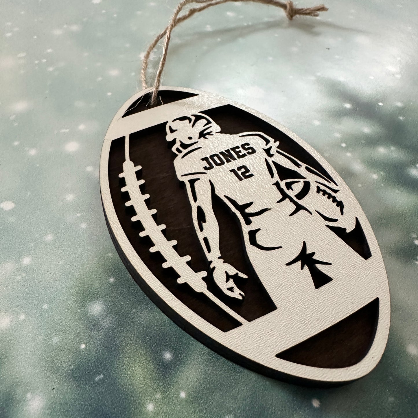 Custom Football Player Wood Ornament Turned Body