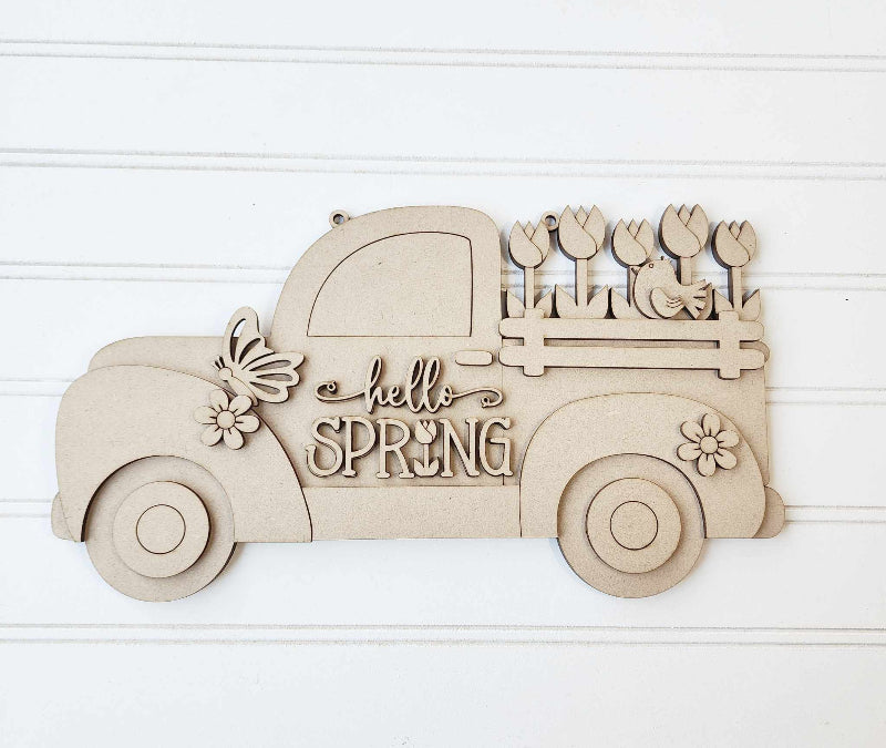 Hello Spring Truck DIY Wood Blanks Kit