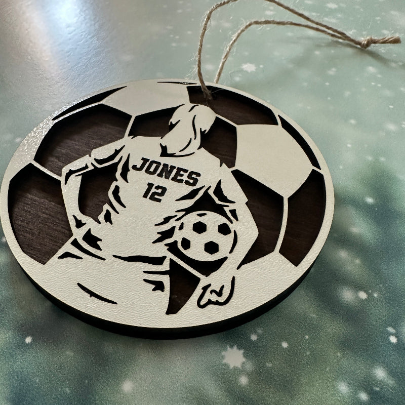 Soccer Player Wood Ornament Female