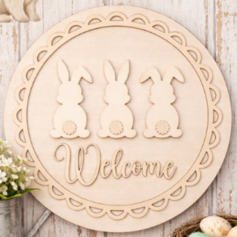 Welcome Bunnies Scalloped Door Hanger DIY Wood Blanks Kit 
